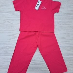 Scoots Brand 2T scrubs set with "Big Sister" embroidered on top